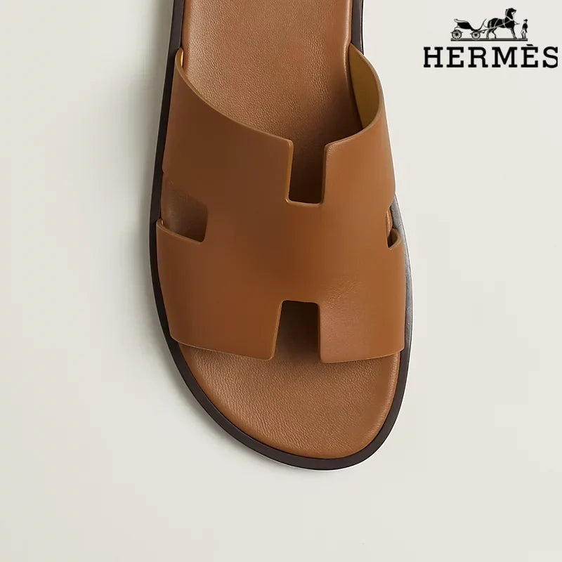Herm¨¨s Brown Leather Oran Slide Sandals