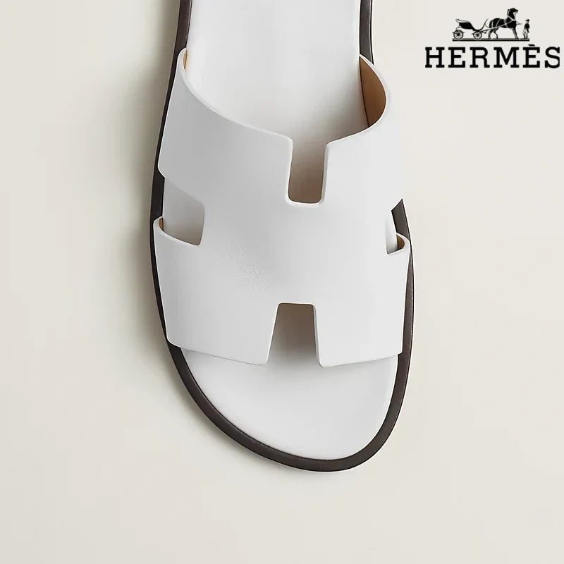 Herm¨¨s  female slides White Leather Oran Slide Sandals