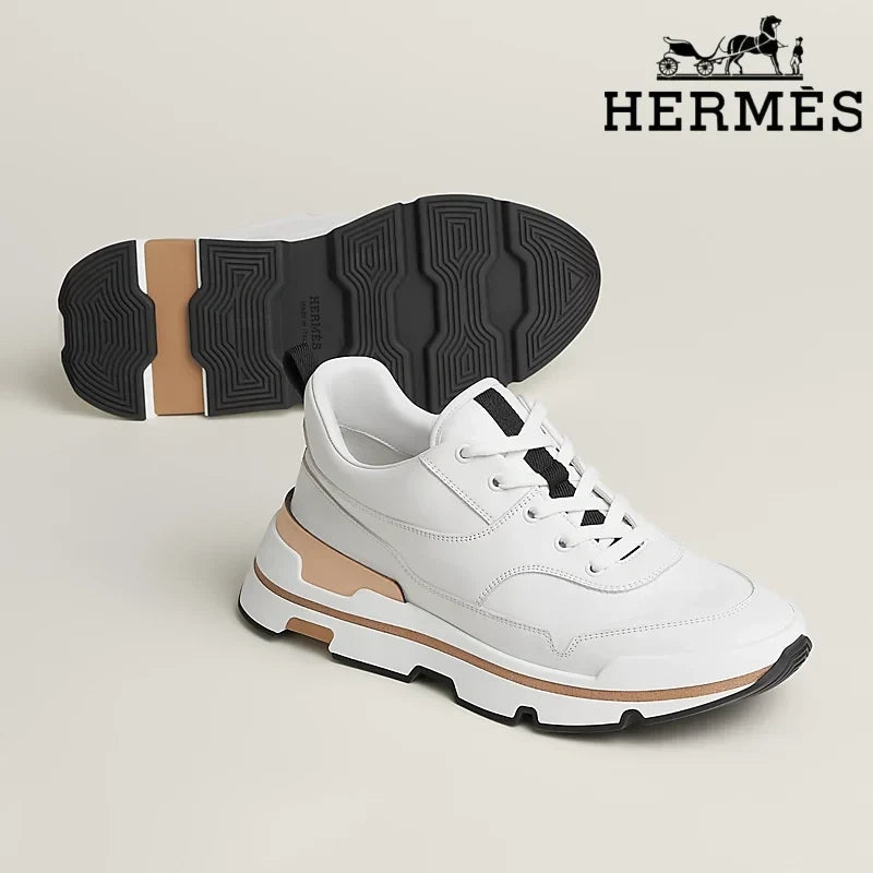 Herm¨¨s womens shoes men sneaker White Leather Platform Sneakers