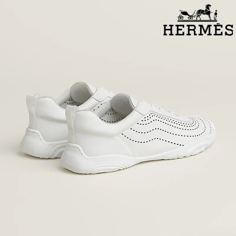 Herm¨¨s womens shoes men sneaker White Perforated Leather Sneakers