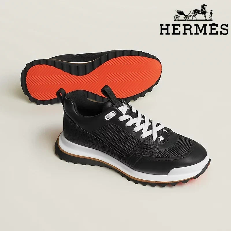 Herm¨¨s Black Leather Mesh Hiking Sneakers