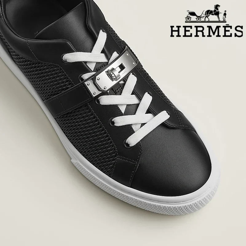 Herm¨¨s Black Leather Mesh Low Top Sneakers