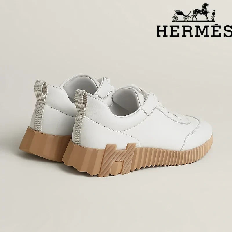 Herm¨¨s womens shoes men sneaker White Leather Bouncing Sneaker