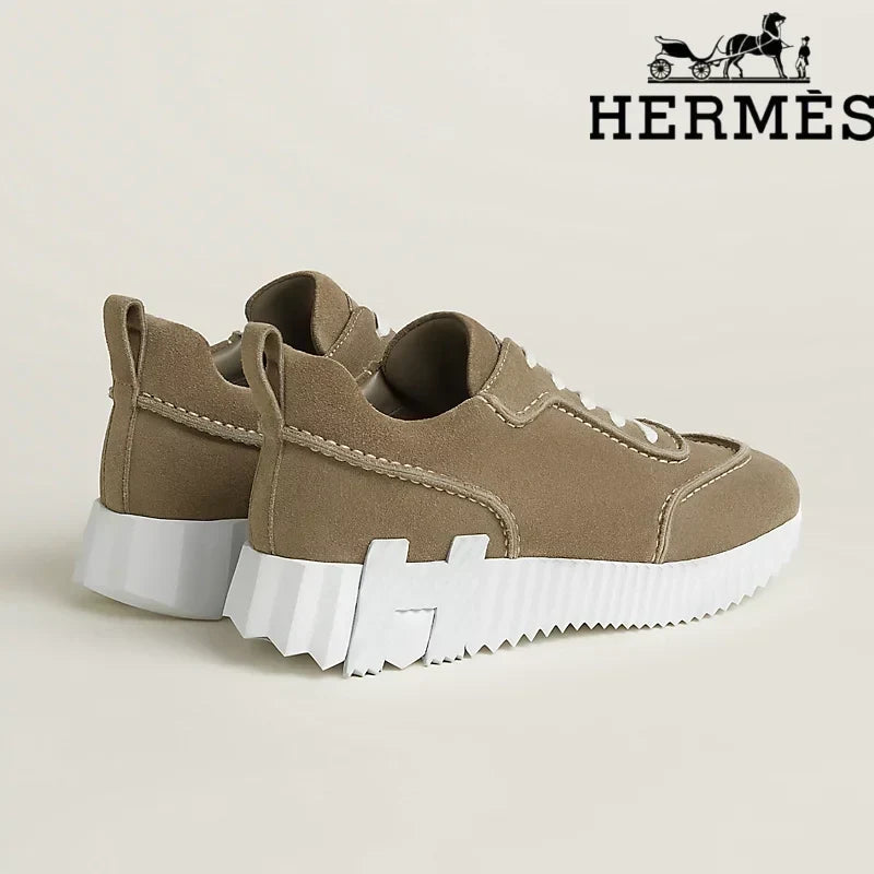 Herm¨¨s womens shoes men sneaker Taupe Suede Bouncing Sneaker