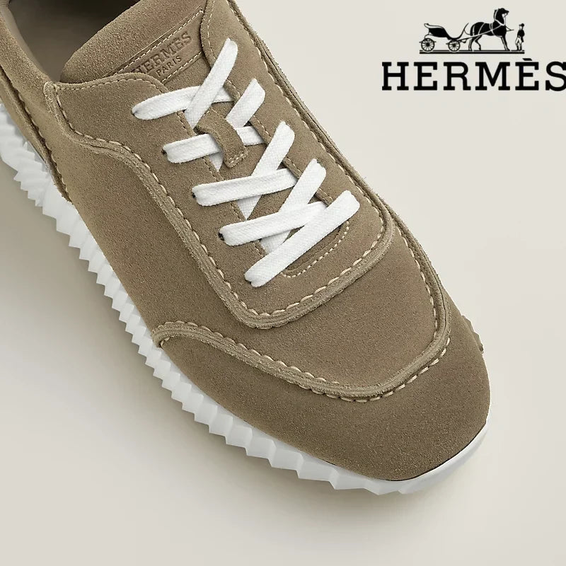 Herm¨¨s womens shoes men sneaker Taupe Suede Bouncing Sneaker