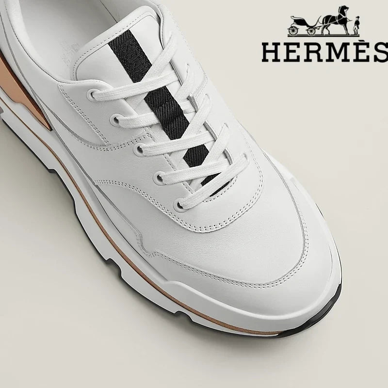 Herm¨¨s womens shoes men sneaker White Leather Platform Sneaker