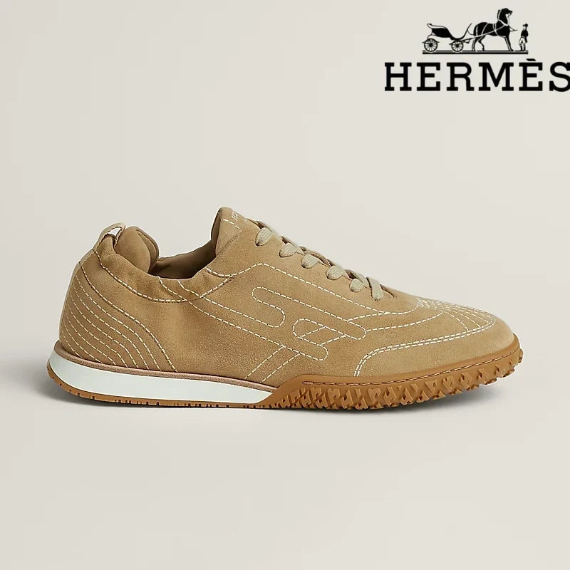 Herm¨¨s Khaki Suede Stitched Sneaker