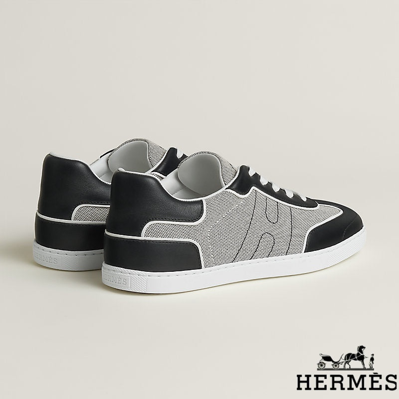 Herm¨¨s Black and Grey Canvas Leather Sneakers
