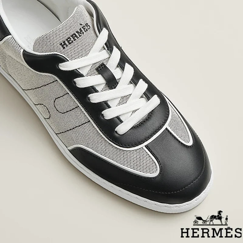 Herm¨¨s Black and Grey Canvas Leather Sneakers