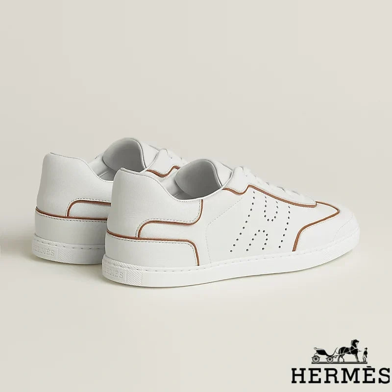Herm¨¨s womens shoes men sneaker White Leather Perforated H Sneakers