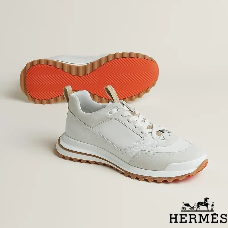 Herm¨¨s womens shoes men sneaker  White Mixed Material Hiking Sneakers