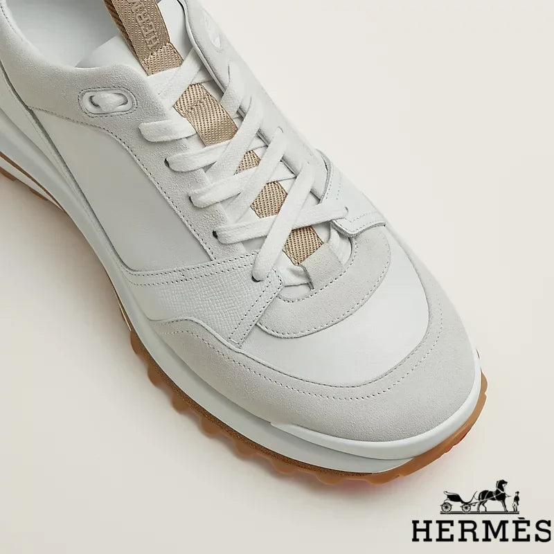 Herm¨¨s womens shoes men sneaker  White Mixed Material Hiking Sneakers