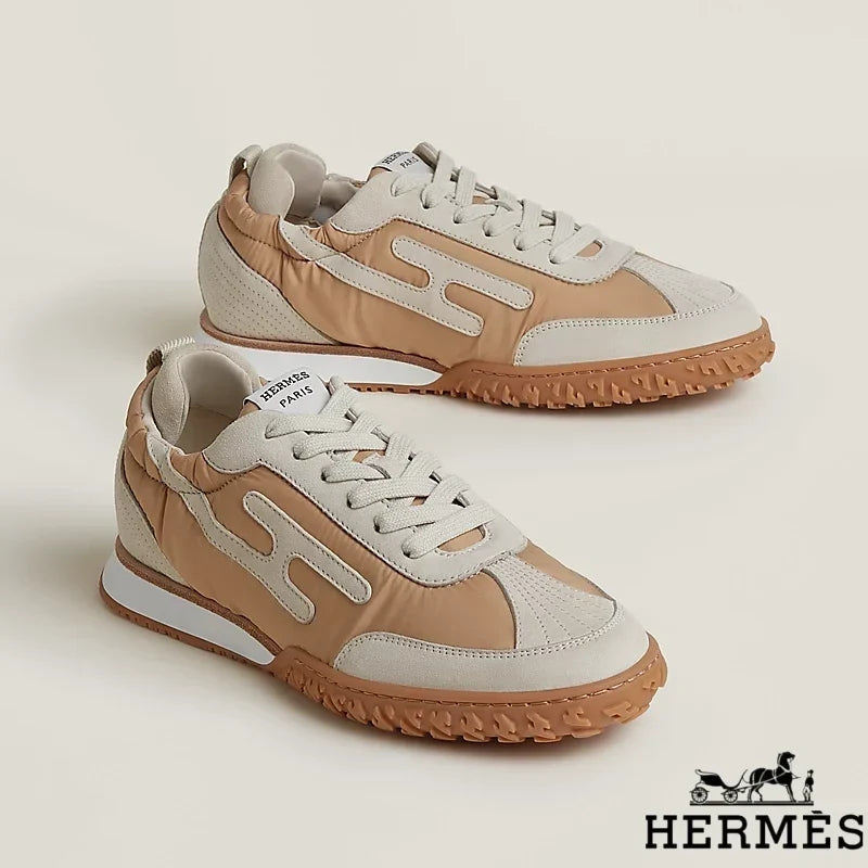 Herm¨¨s Camel Mixed Fabric Retro Sneakers