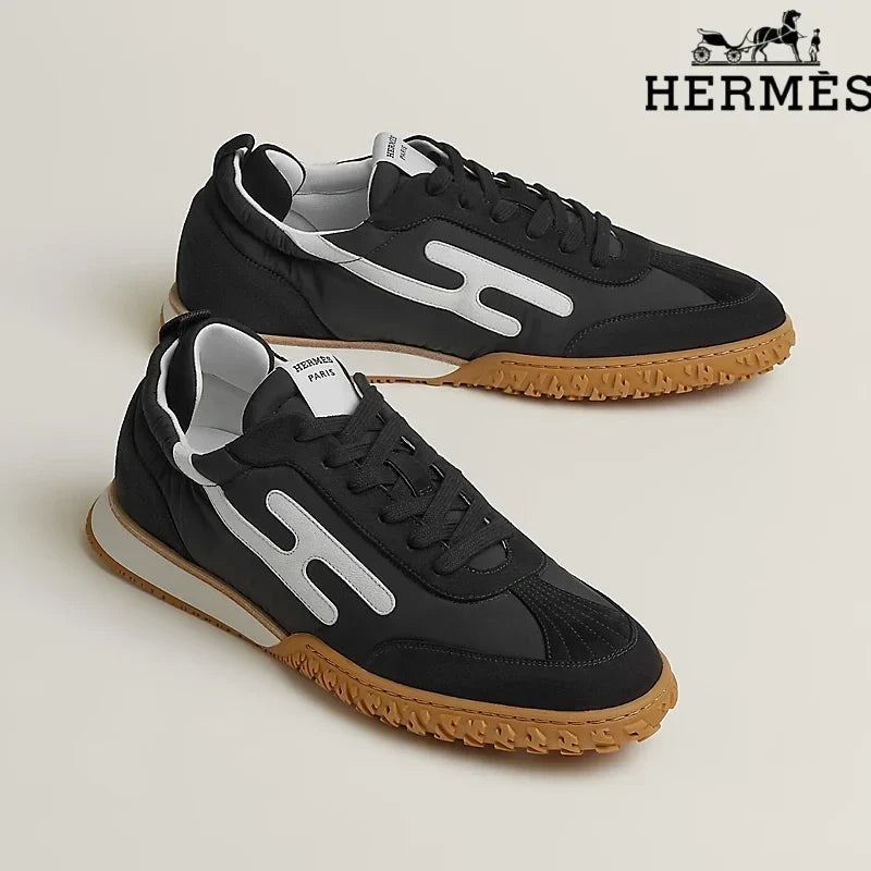 Herm¨¨s Black Fabric Sneakers with White H-Logo