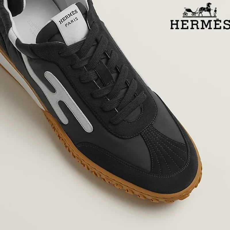 Herm¨¨s Black Fabric Sneakers with White H-Logo