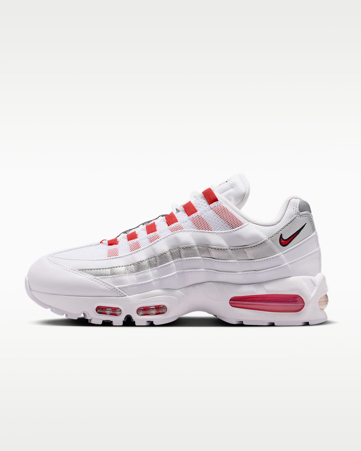 Nike Air Max 95 ¨C White / Silver / Red Mesh Athletic Sneakers