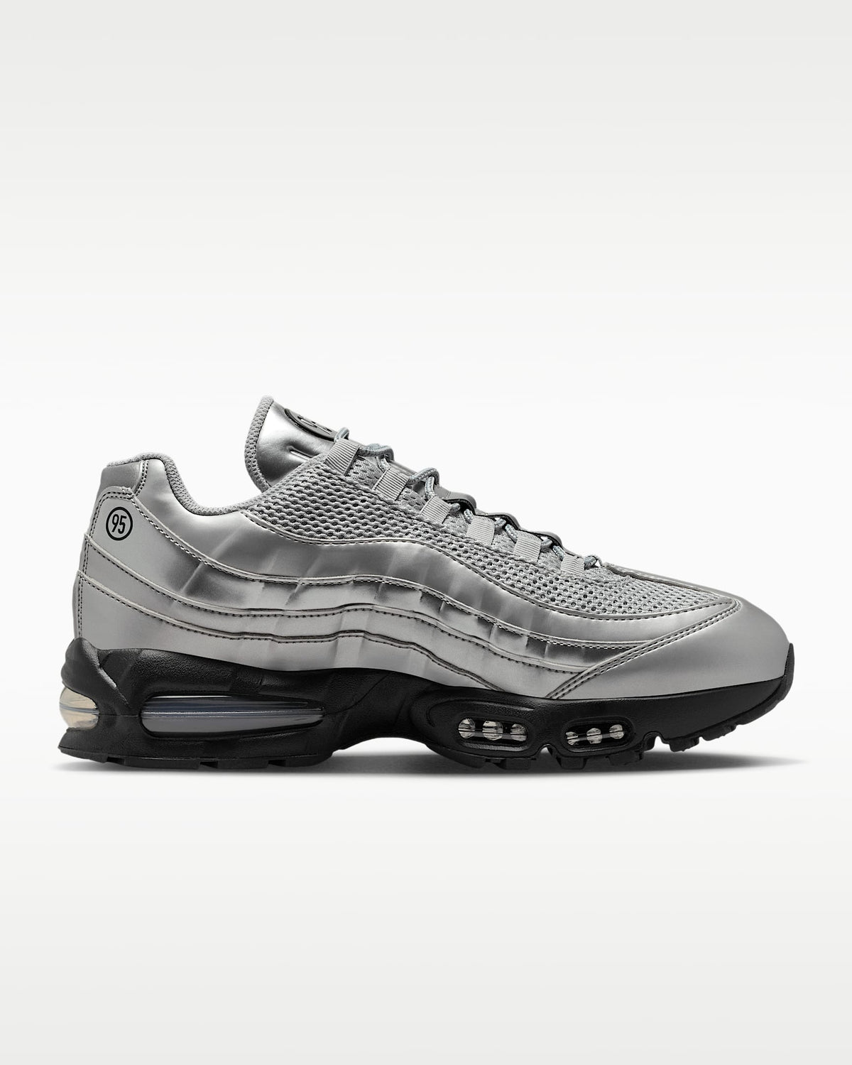 Nike Air Max 95 ¨C Metallic Silver / Black Mesh Athletic Sneakers