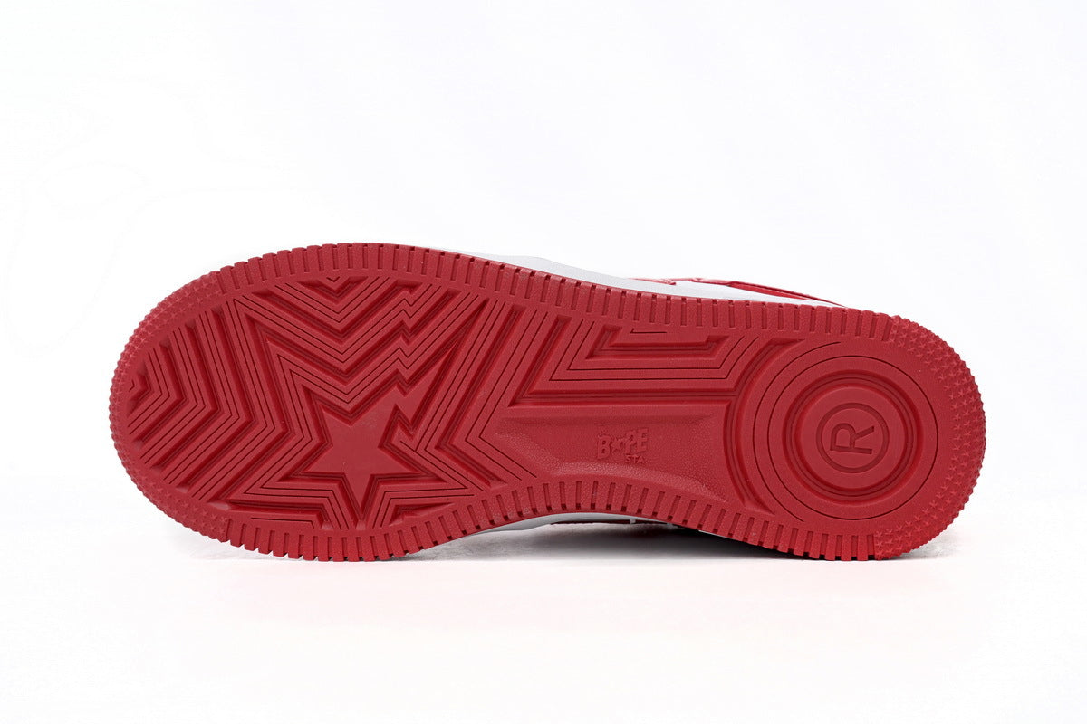 A BATHING APE BAPE STA Glossy Red & White Sneakers | Women's & Men's Skate-Inspired Shoes