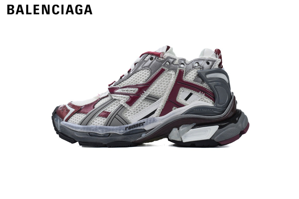 Balenciaga Runner men's shoes  women sneakers¡ª White / Burgundy / Grey
