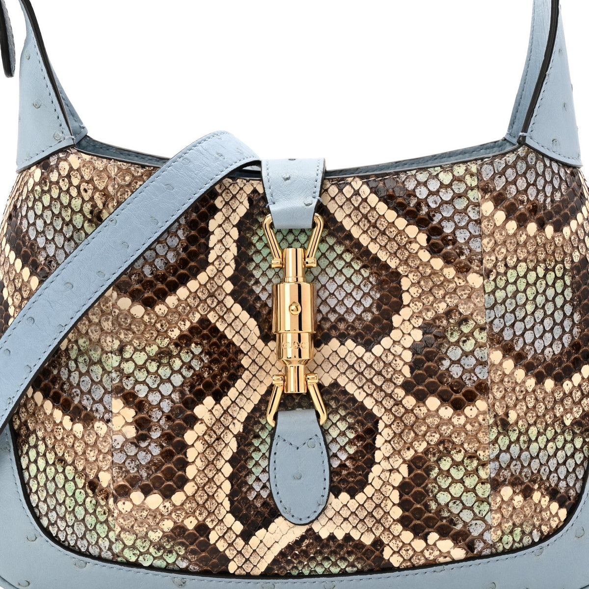 Snakeskin Ostrich Calfskin Small Jackie 1961 Hobo Blue Multicolor