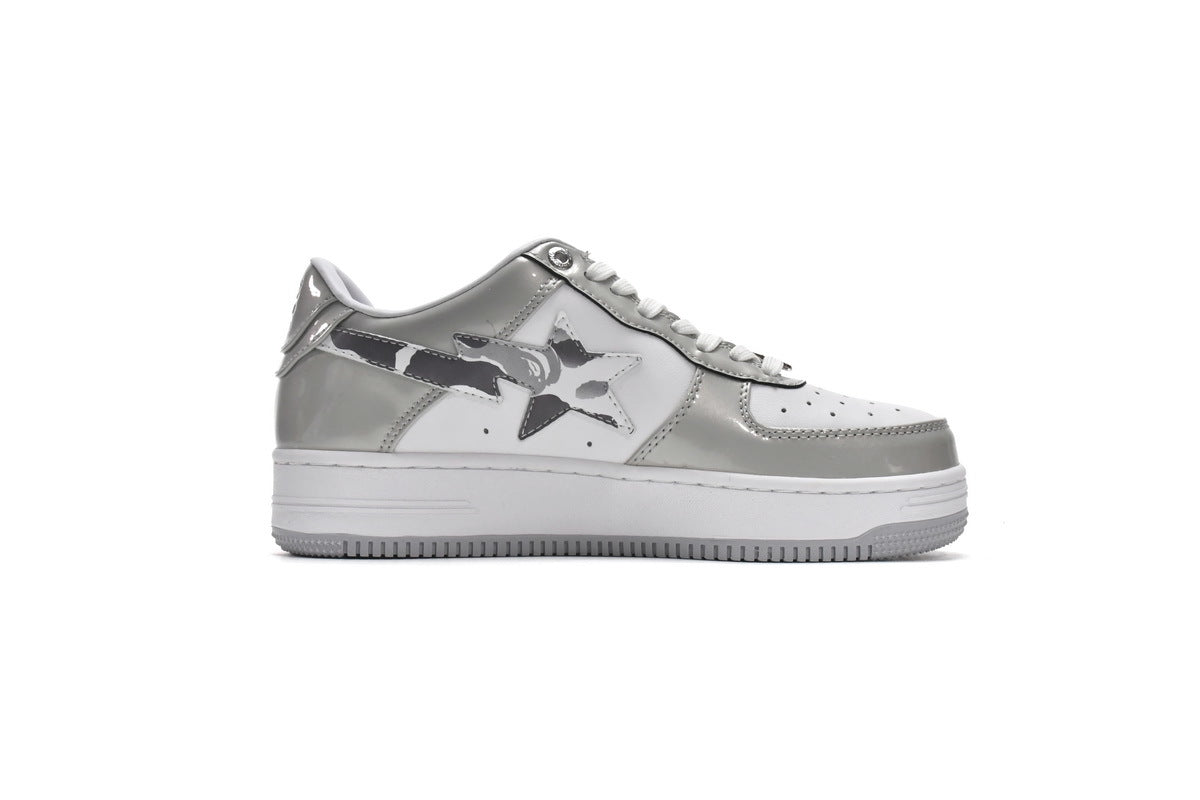 A BATHING APE BAPE STA Silver & White Camo-Star Sneakers | Women's & Men's Skate-Inspired Shoes