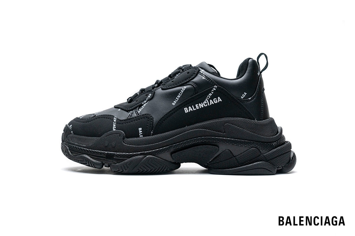 Balenciaga Triple S men's shoes  women sneakers ¨C Black Allover Logo