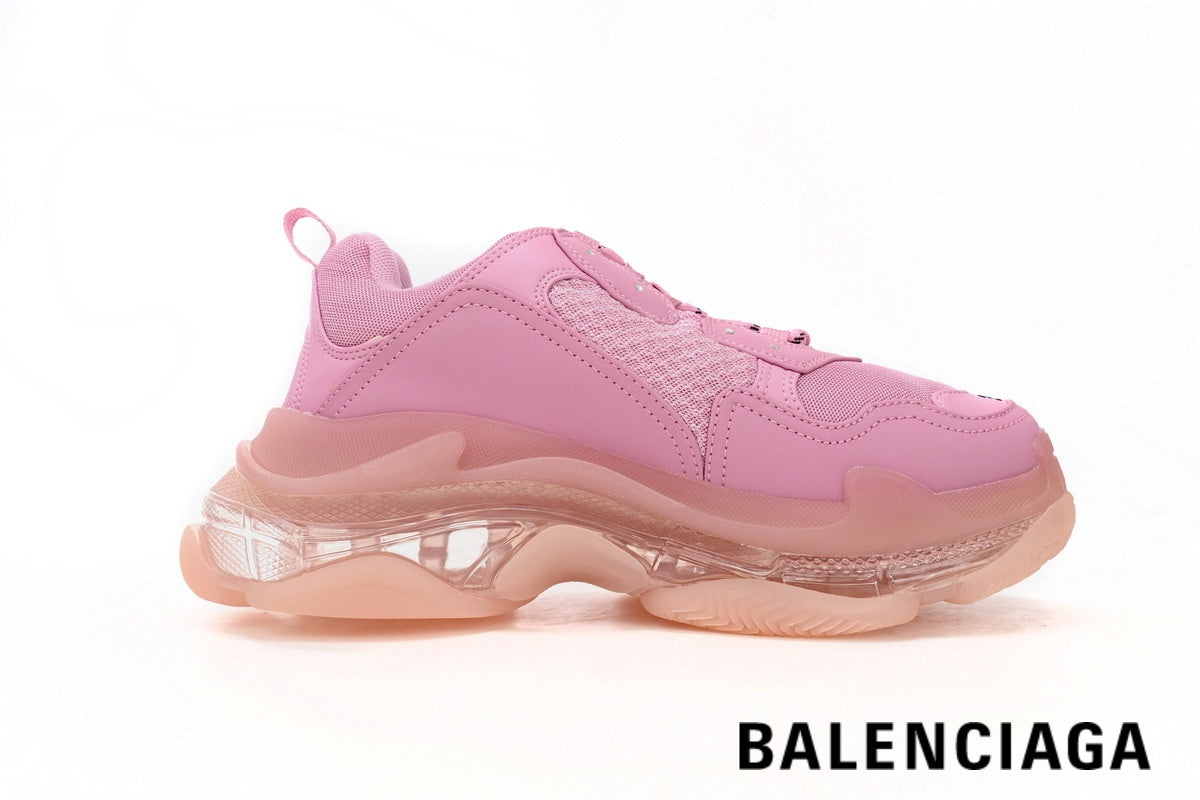 Balenciaga Triple S men's shoes  women sneakers ¨C Pink & Clear Sole