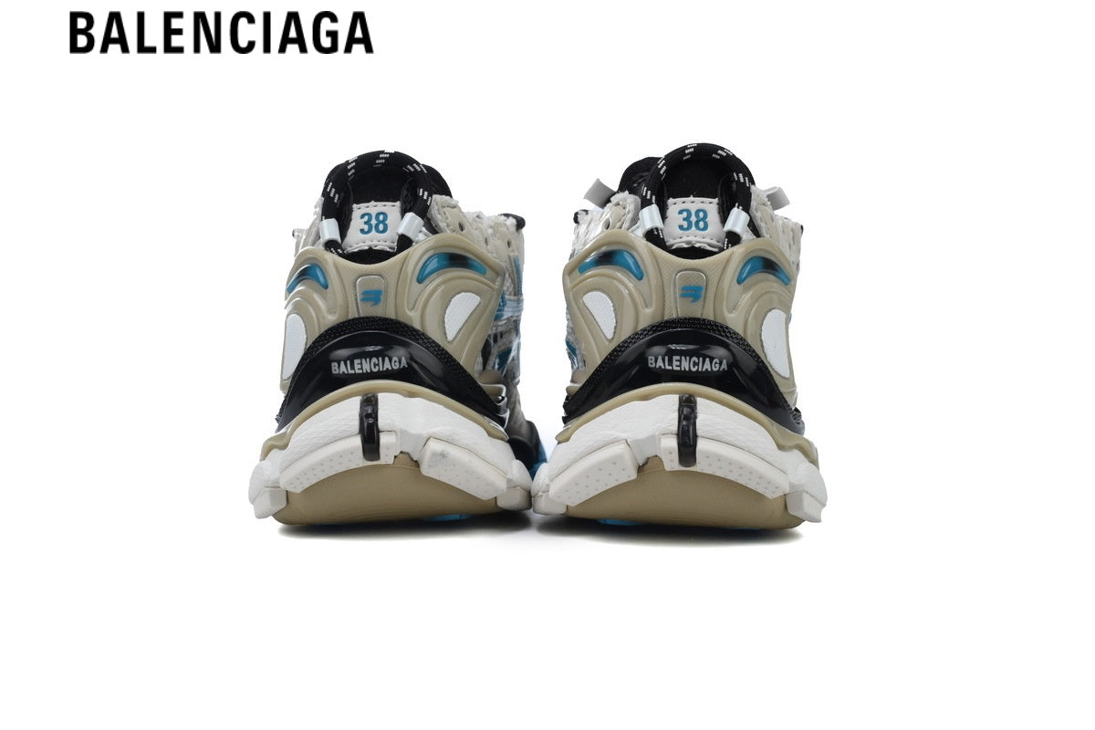 Balenciaga Runner men's shoes  women sneakers ¡ª Beige Mesh & Blue Synthetic Overlays