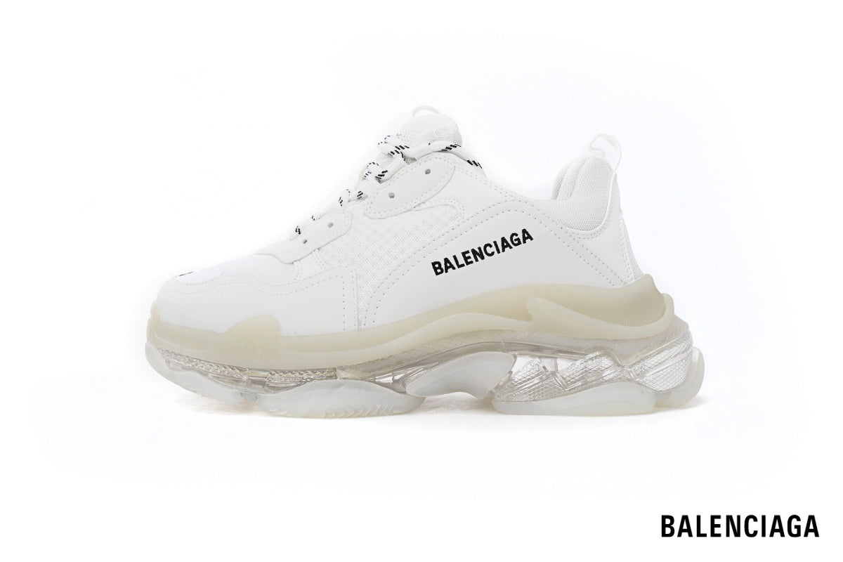 Balenciaga Triple S men's shoes  women sneakers ¨C White & Clear Sole II