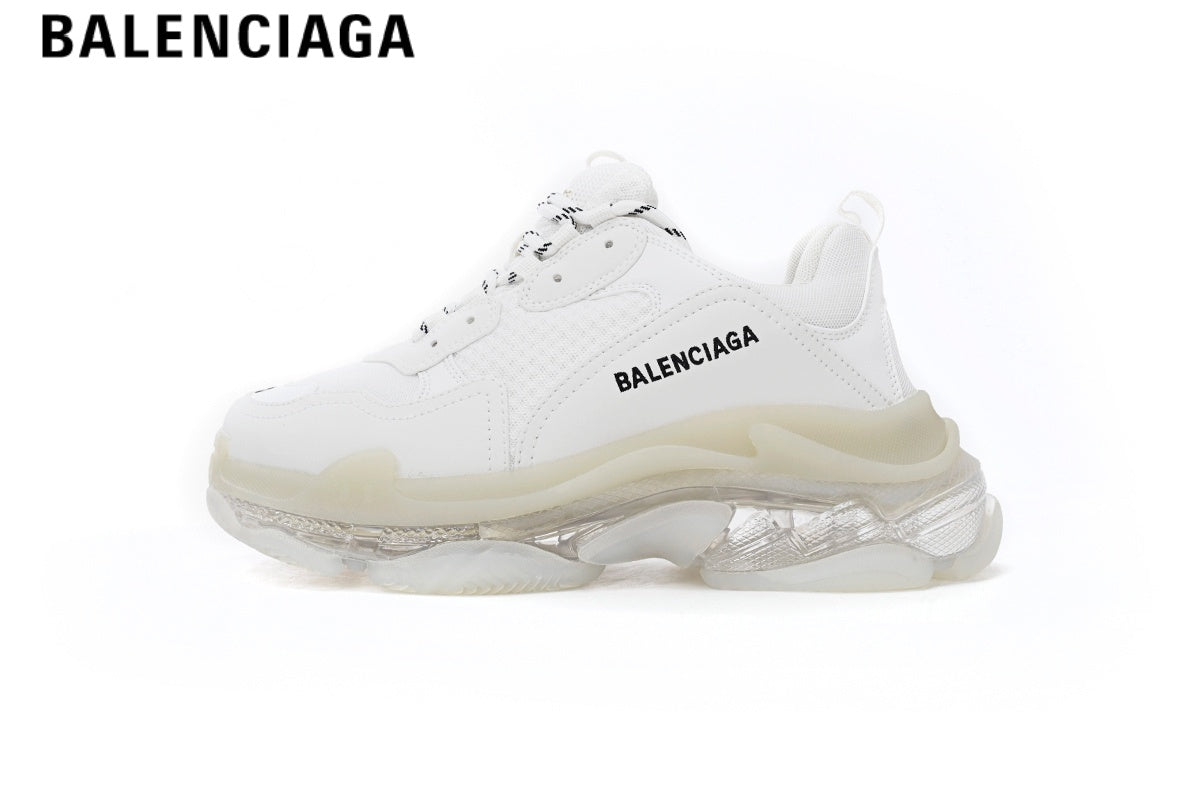 Balenciaga Triple S men's shoes  women sneakers ¡ª White, Clear Sole
