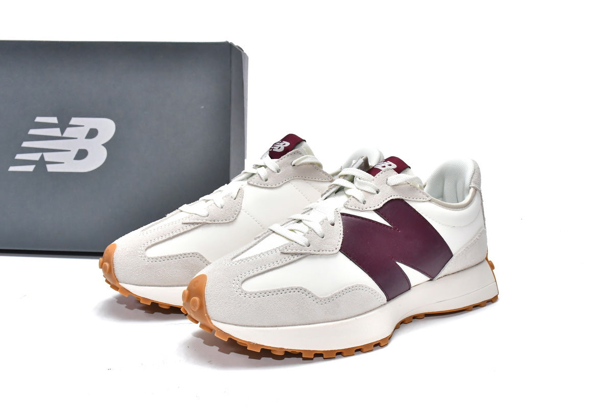 New Balance 327 Women's & Men's Retro Sneakers - White & Burgundy Gum Sole