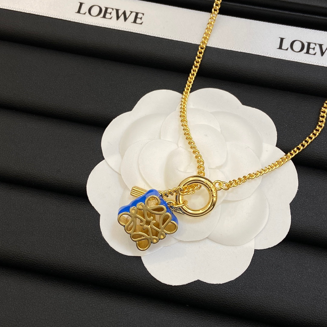 LOEWE Anagram Pendant 18K Gold Necklace